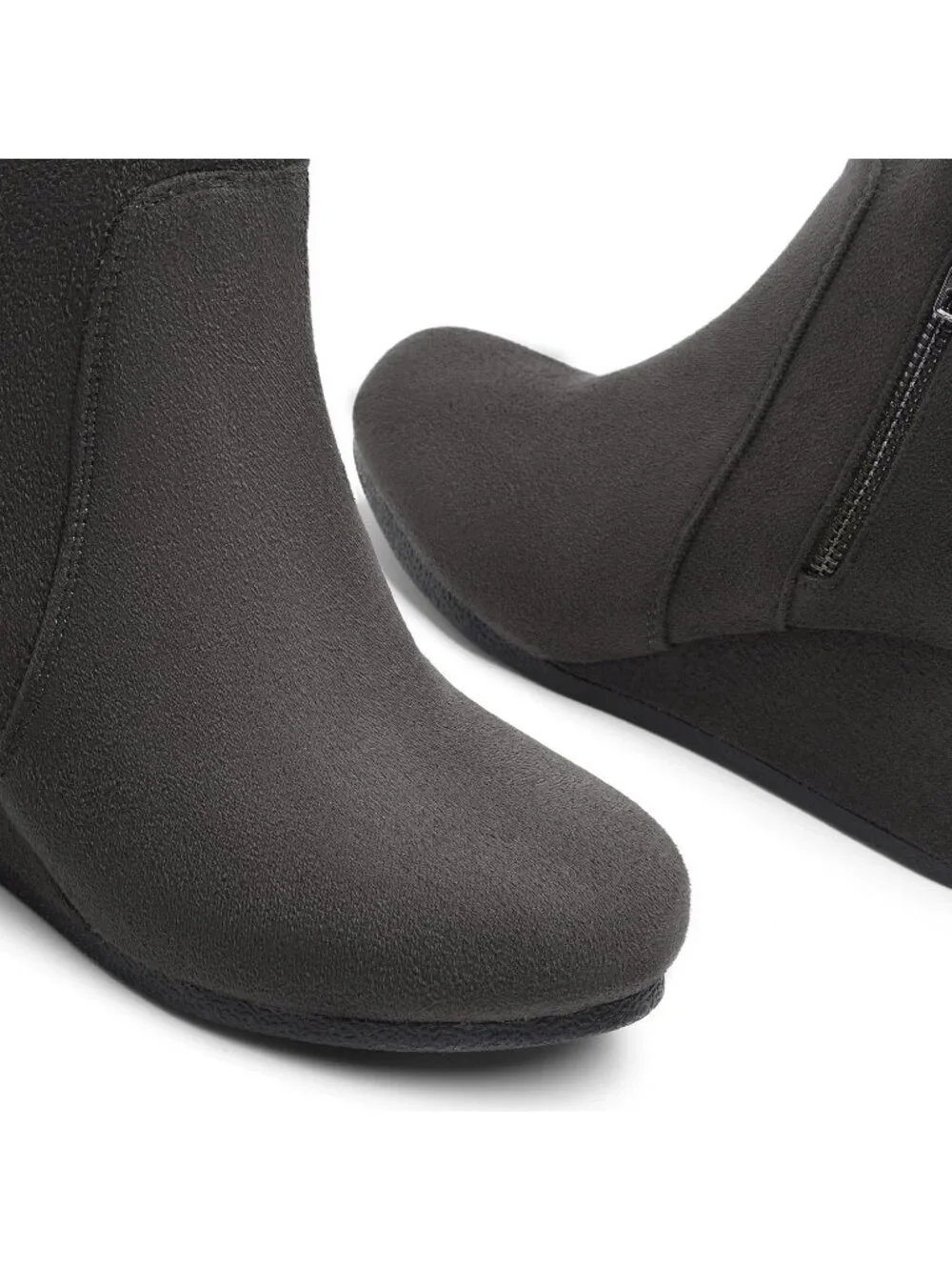 Women's Grey Faux Suede Cushioned Insole Fashion Wedges Casual Ankle Boots